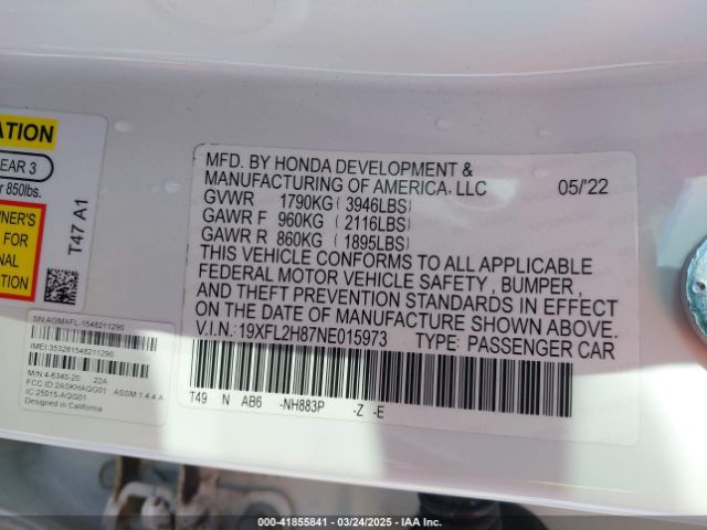 19XFL2H87NE015973 Honda Civic Sport