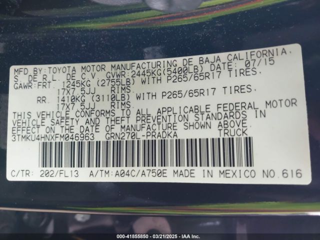 3TMKU4HNXFM046963 Toyota Tacoma Prerunner V6