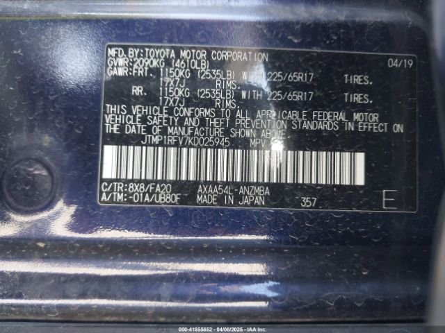 JTMP1RFV7KD025945 Toyota a25a-fks