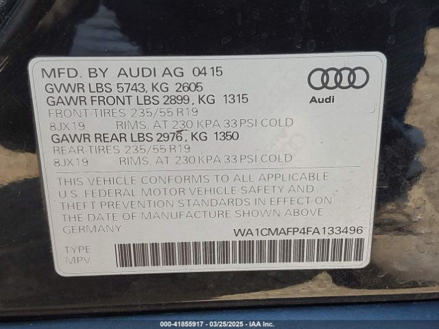 WA1CMAFP4FA133496 Audi Q5 3.0 Tdi Premium Plus