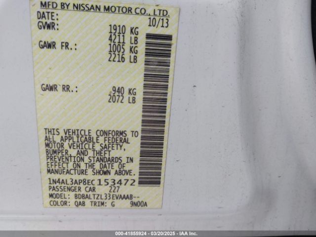 1N4AL3AP8EC153472 Nissan Altima 2.5 Sv