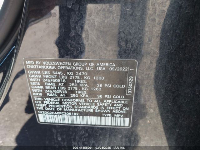 1V2DC2CA0PC206192 Volkswagen Atlas Cross Sport 2.0t Se