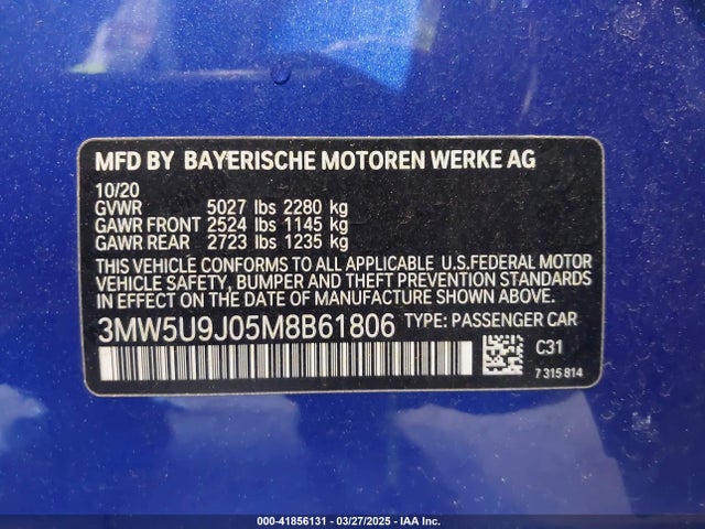 3MW5U9J05M8B61806 BMW 3 Series M340i Xdrive