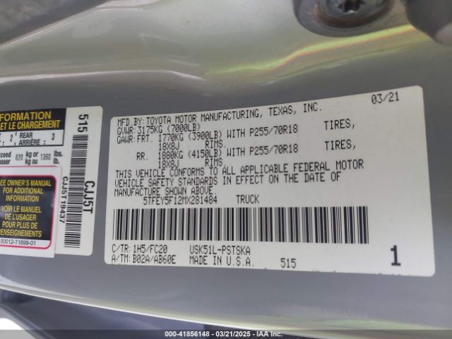 5TFEY5F12MX281484 Toyota Tundra Sr5
