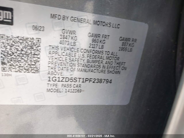 1G1ZD5ST1PF238794 Chevrolet Malibu Fwd 1lt