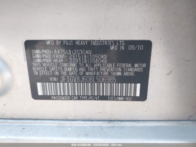 2011 SUBARU IMPREZA WRX STI JF1GV8J60BL506985 Photo 8