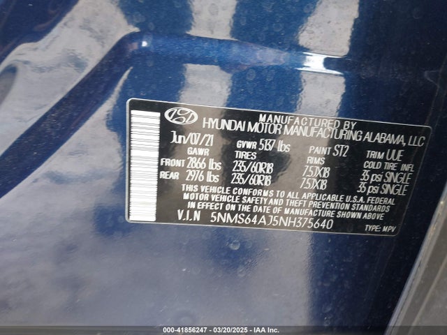 5NMS64AJ5NH375640 Hyundai Santa Fe Sel