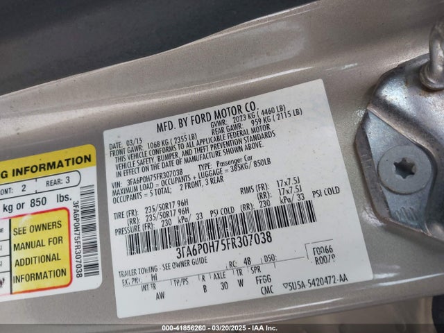 Ford FUSION SE 2015 3FA6P0H75FR307038 Image 9