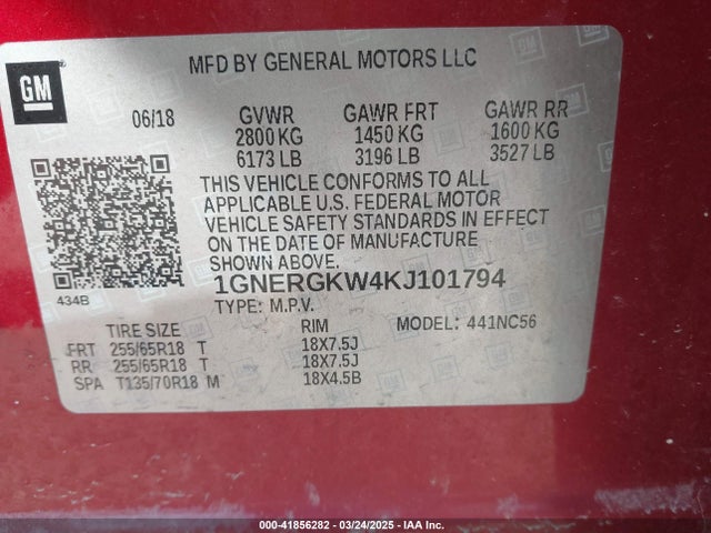 1GNERGKW4KJ101794 Chevrolet Traverse 1lt
