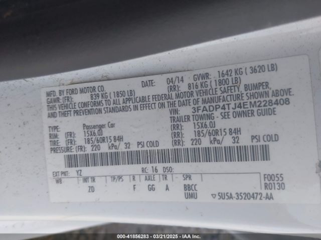 3FADP4TJ4EM228408 Ford FIESTA S