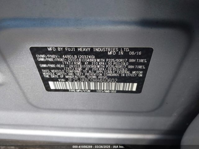 JF2SJABC0HH460602 Subaru Forester 2.5i