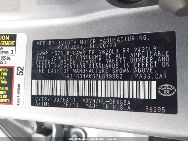 4T1G31AK6PU619082 Toyota Camry Se Hybrid