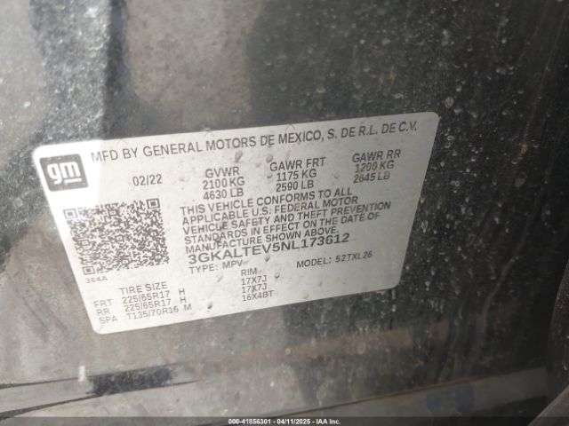 3GKALTEV5NL173612 GMC Terrain Awd Sle