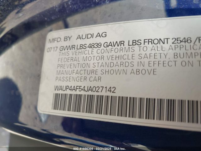 WAUP4AF54JA027142 Audi S5 3.0t Premium Plus