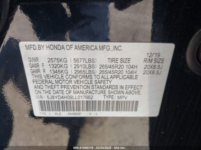 5J8YD4H09LL017662 Acura Mdx Technology   A-spec Packages
