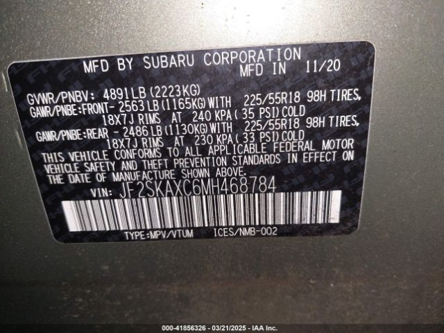 JF2SKAXC6MH468784 Subaru Forester Touring