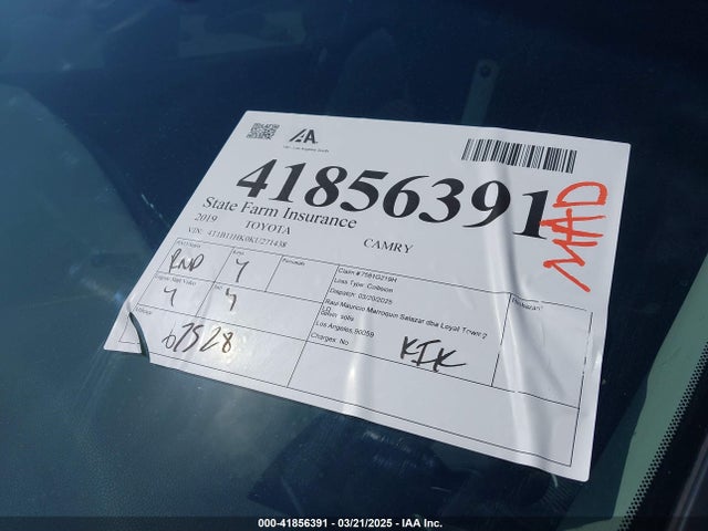 4T1B11HK0KU271438 Toyota CAMRY SE
