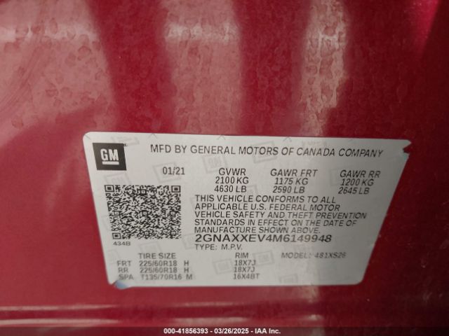 2021 CHEVROLET EQUINOX 2GNAXXEV4M6149948 Photo 8