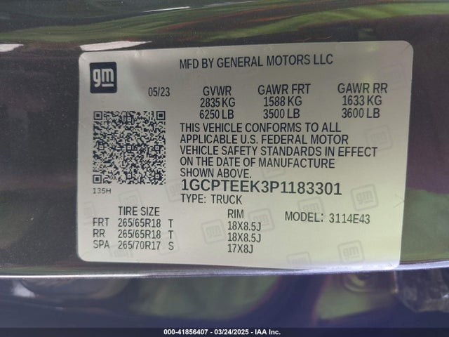 1GCPTEEK3P1183301 Chevrolet Colorado 4wd  Short Box Trail Boss