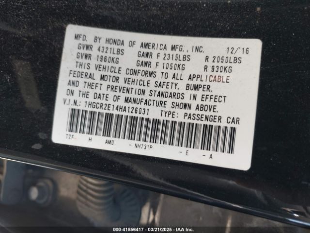 1HGCR2E14HA126031 Honda Accord Sport Se