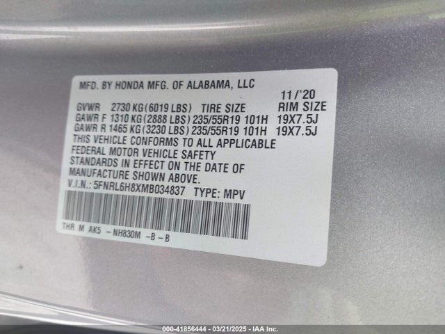 Honda Odyssey Touring 2021 5FNRL6H8XMB034837 Image 9