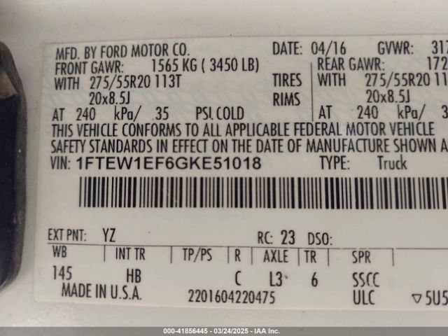 1FTEW1EF6GKE51018 Ford F-150 Lariat
