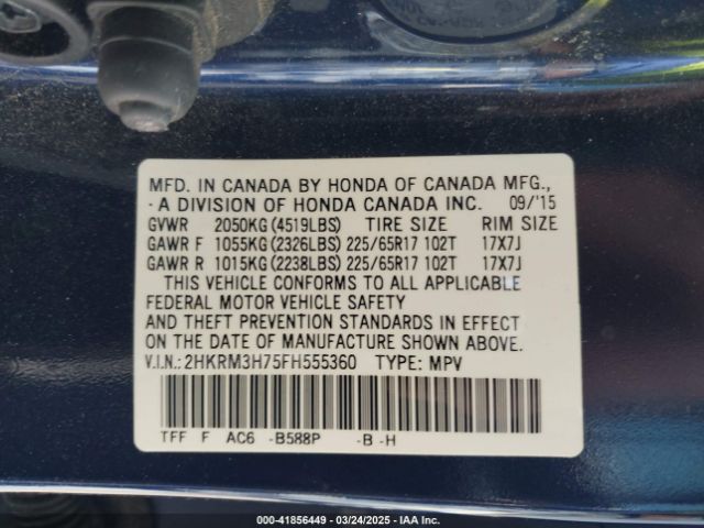 2HKRM3H75FH555360 Honda Cr-v Ex-l