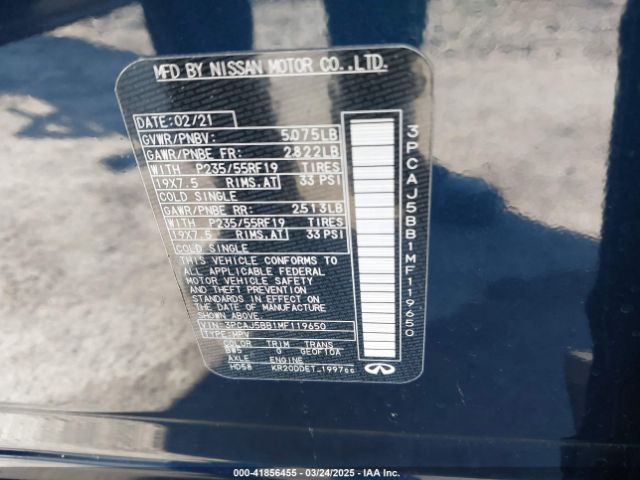 3PCAJ5BB1MF119650 Infiniti Qx50 Luxe Awd