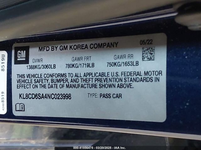 KL8CD6SA4NC023998 Chevrolet Spark Fwd 1lt Automatic