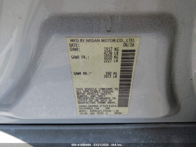 1N4AL3AP0GC250104 Nissan Altima 2.5 S