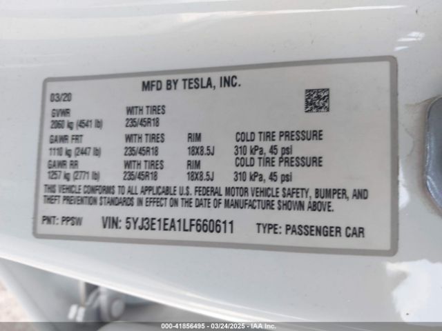 5YJ3E1EA1LF660611 Tesla Model 3 Standard Range Plus Rear-wheel Drive/standard Range Rear-wheel Drive