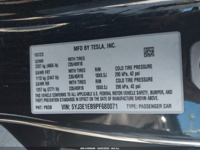5YJ3E1EB9PF680071 Tesla Model 3 Long Range Dual Motor All-wheel Drive