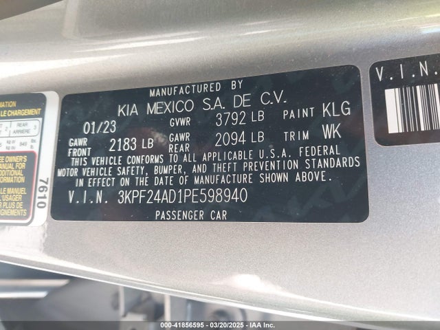 3KPF24AD1PE598940 KIA Forte Lxs
