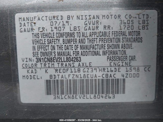Nissan Versa Sv Xtronic Cvt 2020 3N1CN8EV2LL804263 Image 9