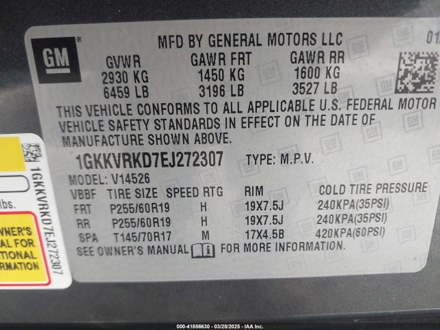 Aukcja sprzedaży 2014 Gmc Acadia Slt-1, vin: 1GKKVRKD7EJ272307, numer aukcji: 41856630