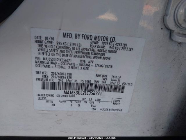 MAJ6S3GL2LC356271 Ford Ecosport Se