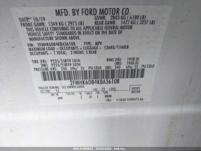 2FMHK6D84KBA36108 Ford Flex Limited