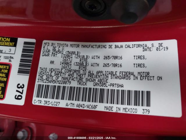 3TMCZ5AN5KM220079 Toyota Tacoma Trd Off Road