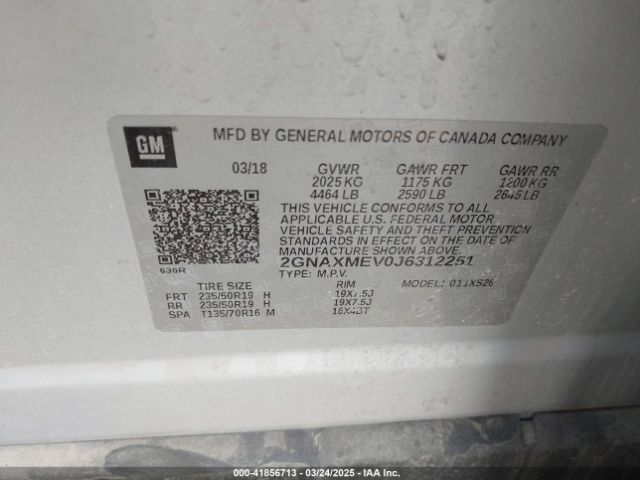 2GNAXMEV0J6312251 Chevrolet Equinox Premier