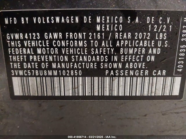 3VWC57BU8MM102850 Volkswagen Jetta 1.4t R-line/1.4t S/1.4t Se