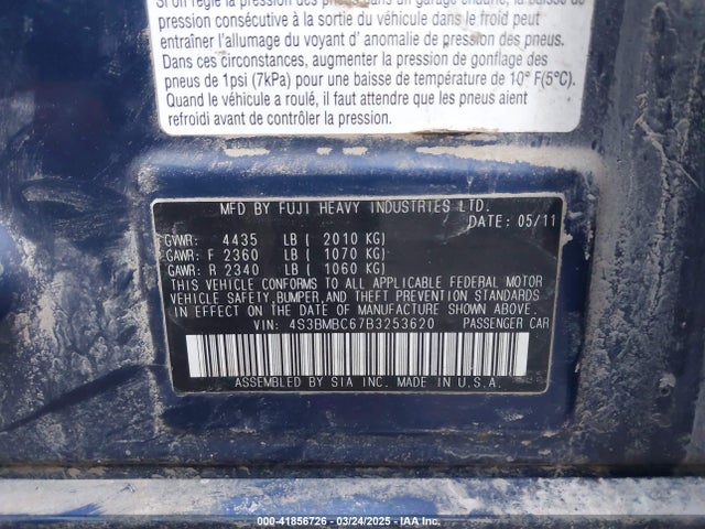 41856726 :رقم المزاد ، 4S3BMBC67B3253620 vin ، 2011 Subaru Legacy 2.5i Premium مزاد بيع