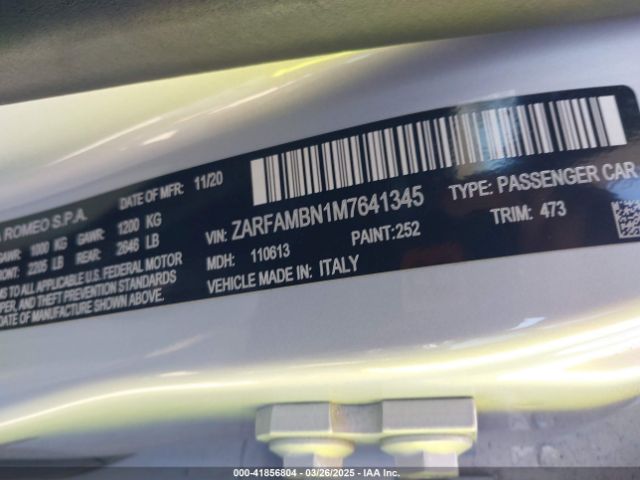 2021 ALFA ROMEO GIULIA ZARFAMBN1M7641345 Photo 8