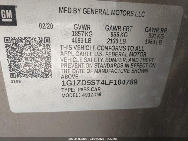 1G1ZD5ST4LF104789 Chevrolet Malibu Fwd Lt