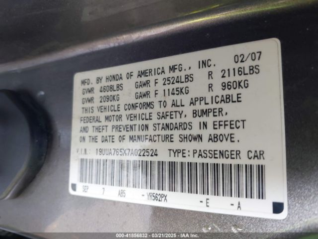 2007 ACURA TL 19UUA765X7A022524 Photo 8