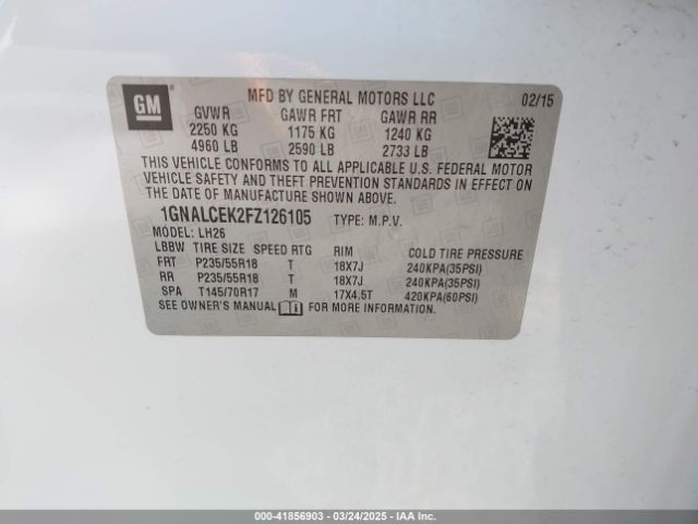1GNALCEK2FZ126105 Chevrolet Equinox 2lt