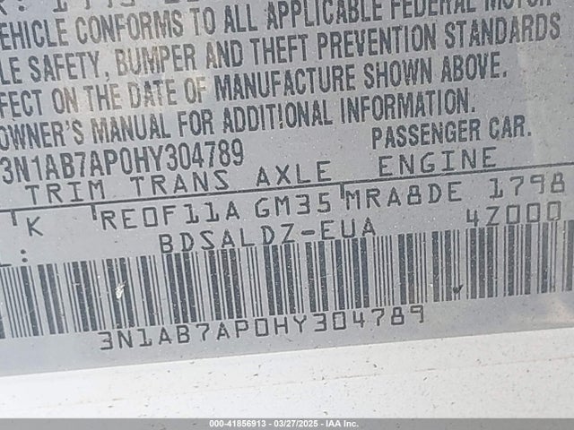 3N1AB7AP0HY304789 Nissan SENTRA SV