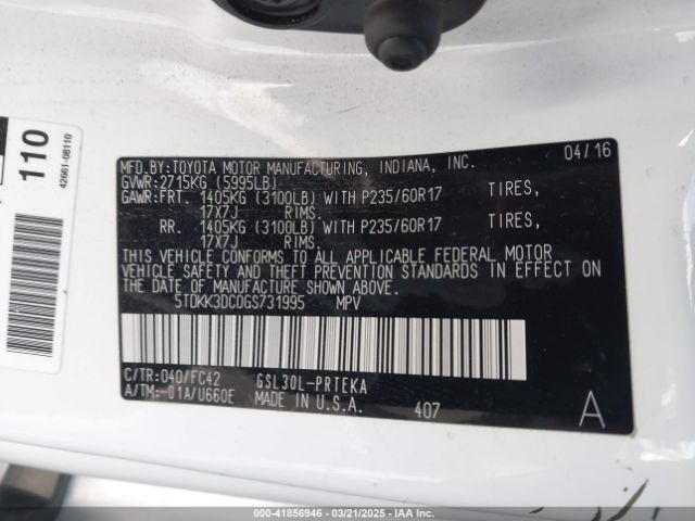 5TDKK3DC0GS731995 Toyota 2gr-fks