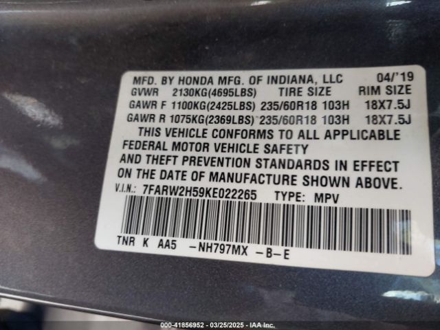 7FARW2H59KE022265 Honda CR-V EX