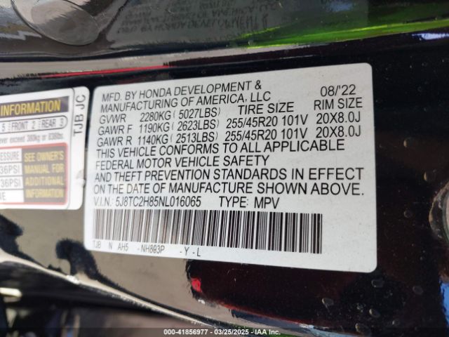 5J8TC2H85NL016065 Acura Rdx A-spec Advance Package/pmc Edition