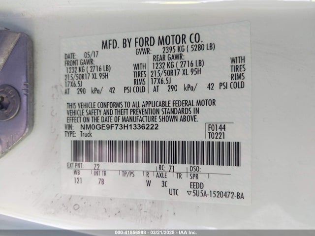 Ford 2.5l dohc pfi 2017 NM0GE9F73H1336222 Image 9